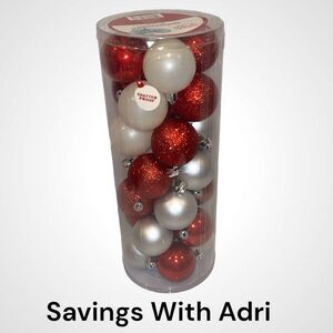 Holiday Style Ornaments 28 Count Shatterproof Red, White, Silver